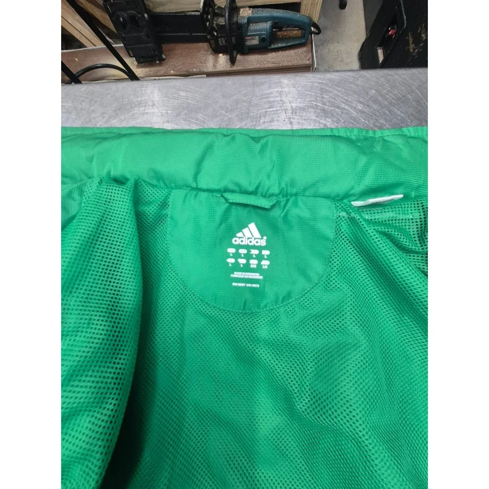 Adidas Windbreaker Jacket Full Zip Green‎ Gray Striped Lightweight Sportswear